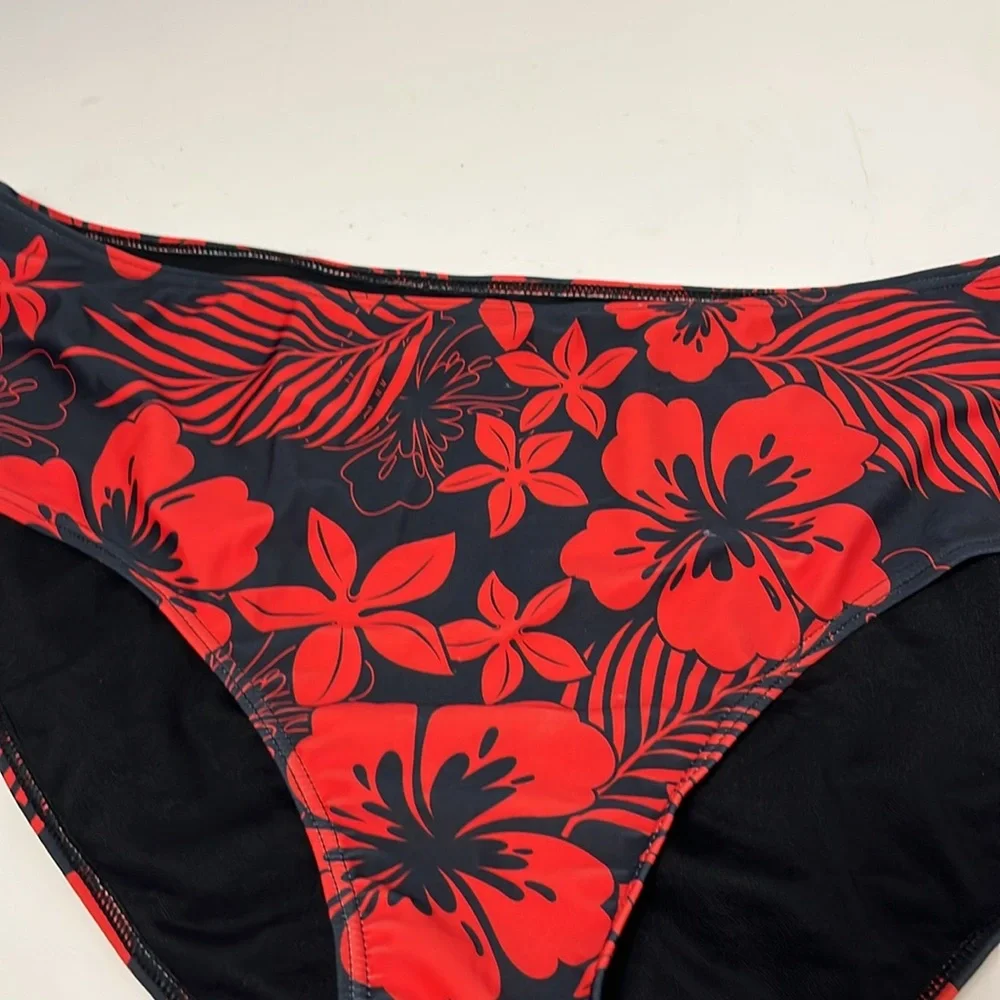 NWOT SHEIN 4XL Red Navy Blue Floral Print Swimsuit Bikini Bottom